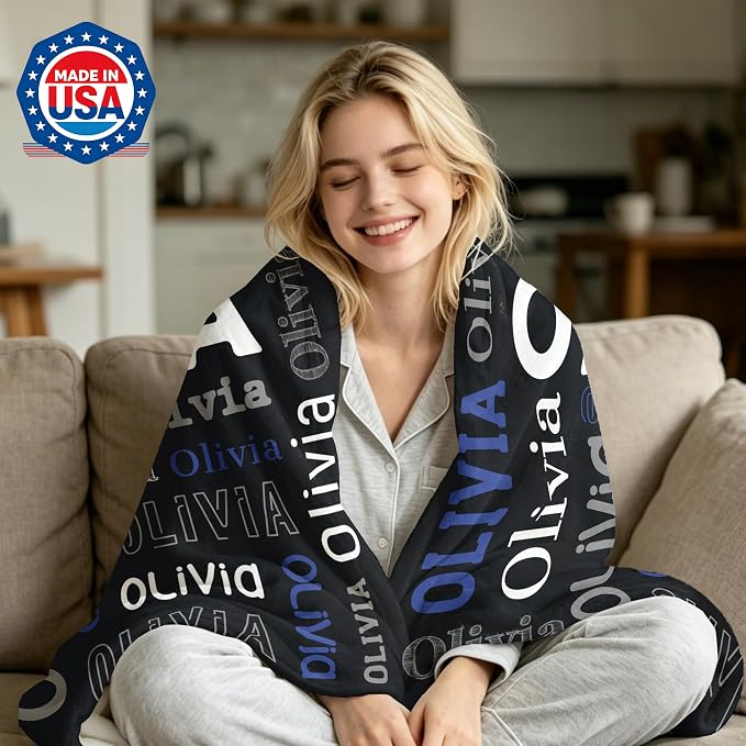 Custom Blanket with Name, Personalized Name Blankets for Teen Girls Boys Kids Baby, Customized Flannel Throw Blanket Gifts for Christmas Birthday - Printed in USA