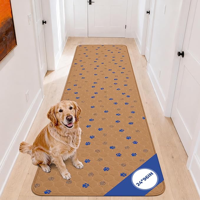 Fostanfly Washable Dog Pee Pads, 1 Pack 24''x96''(2x8ft) Runner Rug, Brown | Reusable Potty Training Pads for Dogs, Waterproof, for Playpen, Crates & Furniture
