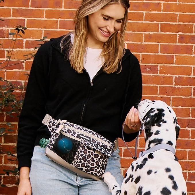 Cleverpup Walk & Train 2-in-1 Dog Walking Bag - Hands-Free, Leopard