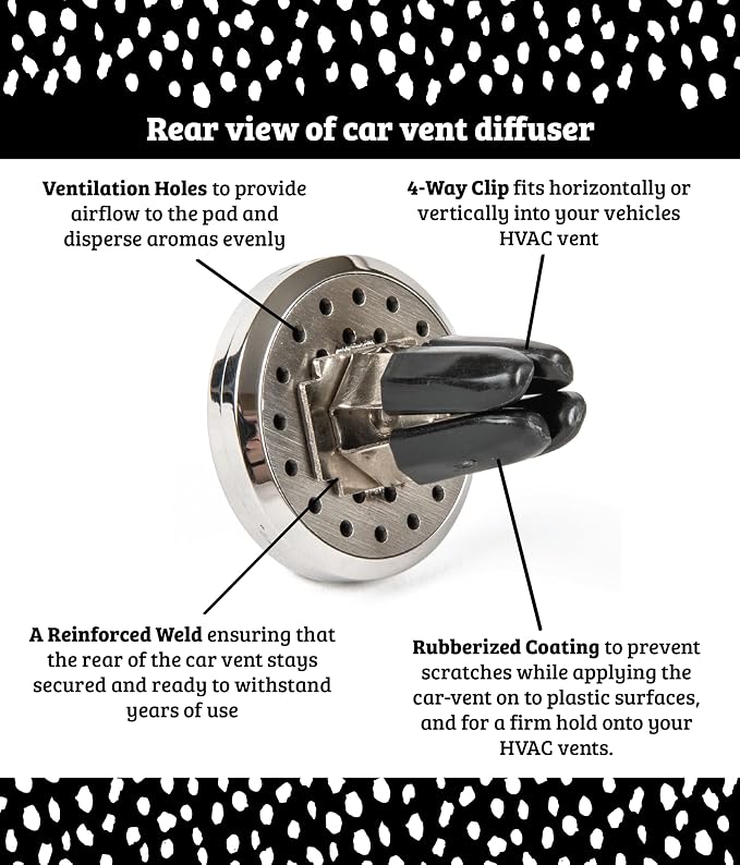 Wild Essentials Tree of Life Car Vent Diffuser Kit – 316L Stainless Steel Locket, Rubber-Coated 4-Way Clip, 8 Color Pads (22mm), 25mm – Includes Alert & Inner Calm (2 x 10ml)