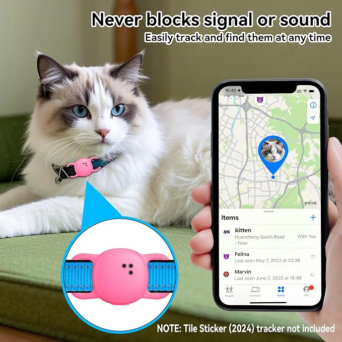 Cat Collar Case for Life360 Tile Sticker Tracker, 2-Pack Silicone Anti-Lost Protective Cover for Life 360 Tile Sticker Holder for Dog/Pet Collars, Durable, Easy Installation, Lightweight, Neon Pink
