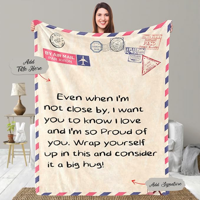 UFOORO Airmail Throw Blanket Gifts Custom Gifts Personalized Mom Gifts/Dad Gifts/Daughter Gifts/Son Gifts/Grandma Gifts Custom Blanket Gifts