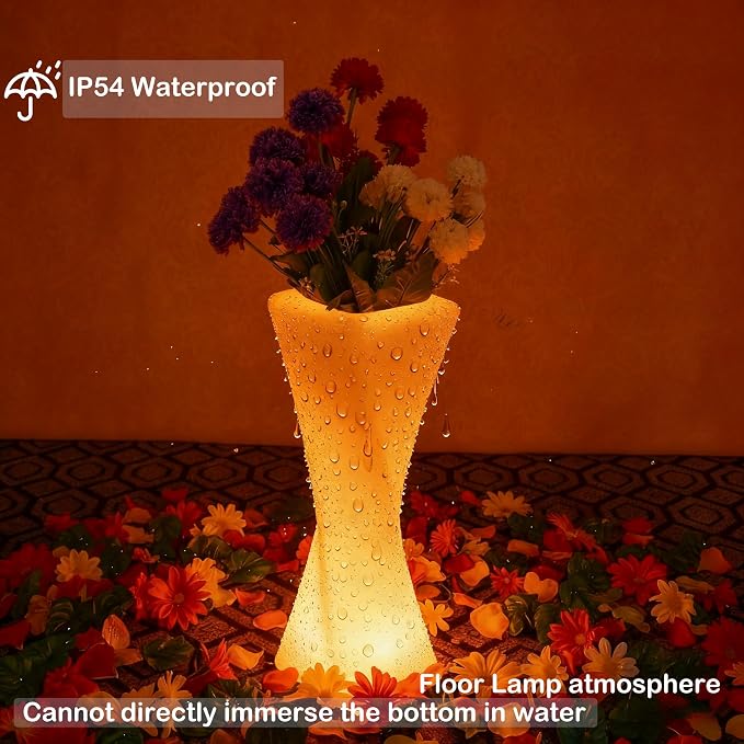20 inch LED Vase Night Light with Remote, 16 Colors Rechargeable Vase | Dimmable RGB LED Lighted Vase, IP65 Waterproof Flower Pot Light, 4 Modes Mood Lamp for Living Room Balcony Yard Wedding Decor