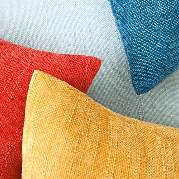 Set of 4 Soft Textured Decorative Throw Pillow Covers 16x16 Inch Cozy Farmhouse Cushion Cover Square Accent Pillow Cases for Bed Couch Sofa Living Room, Mustard Yellow