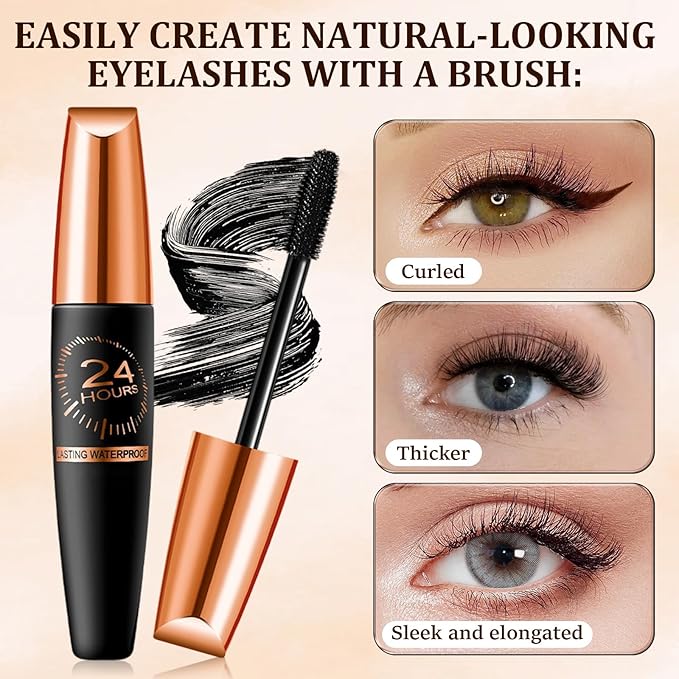 2PCS Waterproof Silk Fibre Thick Lengthening Mascara, 4D Silk Fiber Lash Mascaras,Iron Wand Mascaras Curling Eyelash,Waterproof Long-Lasting 4D Silk Fiber Lash Mascaras
