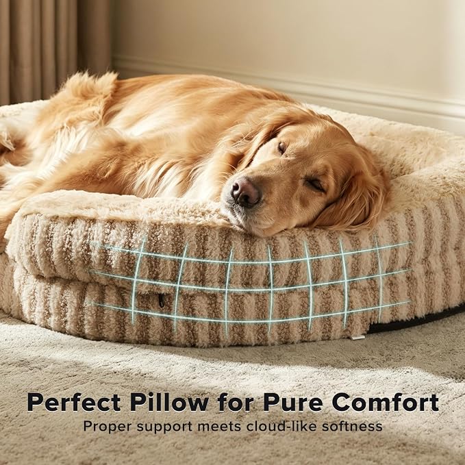 MIXJOY Orthopedic Dog Beds Large Sized Dog,Extra Large Washable Dog Bed Waterproof Oval Dogs Bed with Removable Cover,Egg-Crate Foam Big Pet Bed Couch with Bolster,Non-Slip Bottom,XXL 48"X35",Brown
