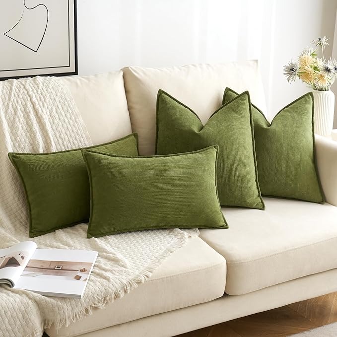 MIULEE Pack of 2 Moss Green Decorative Chenille Pillow Covers 20x20 Inch | Soft Couch Throw Pillows,Farmhouse Cushion Covers with Elegant Design for Sofa,Bedroom,Living Room,Spring Home Decor