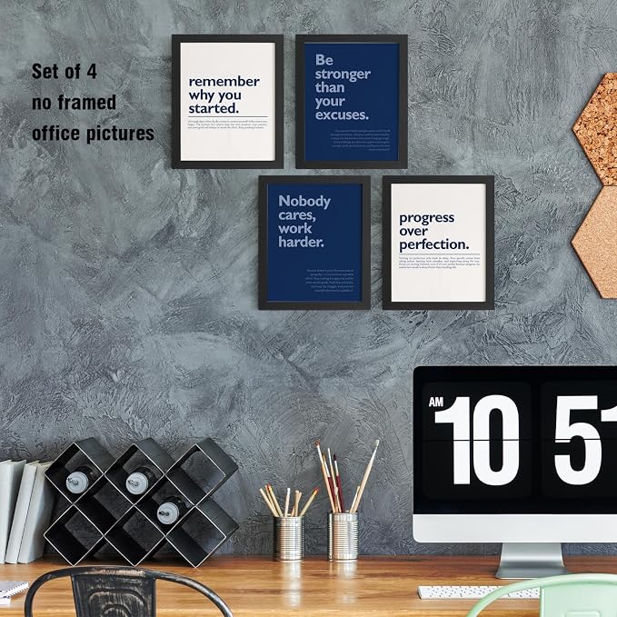 DSHFG Navy Blue Motivational Inspirational Office Wall Art Decor Prints | Motivational Wall Decor Trendy Retro Posters for Office Home Decor, Inspirational Posters Prints 4Pcs 8x10 Unframed