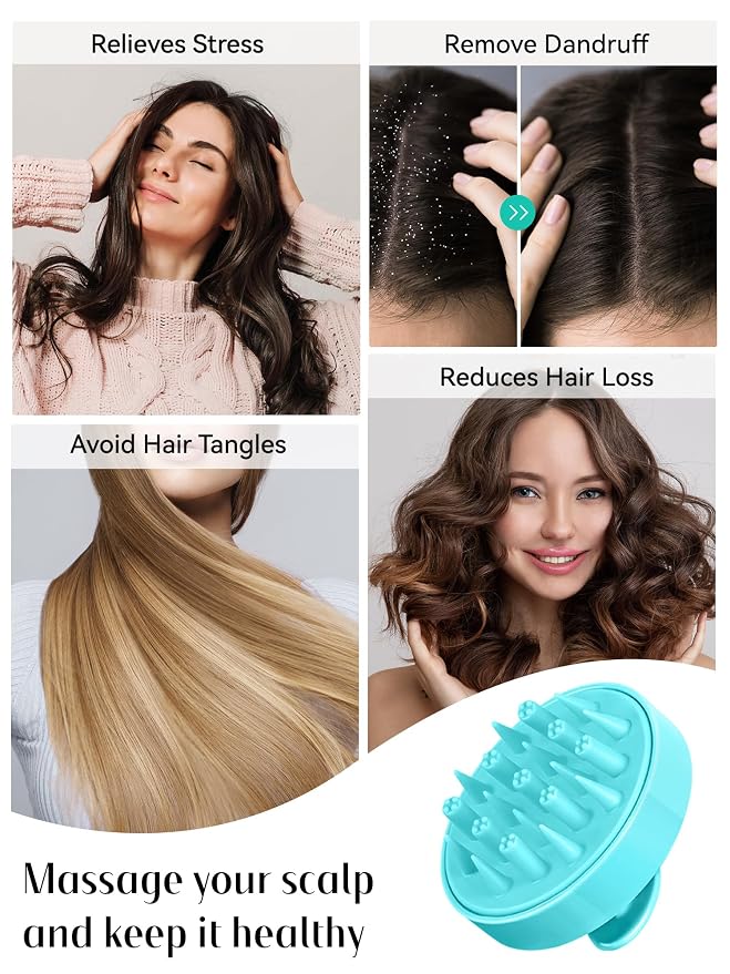 HEETA Scalp Massager Hair Scrubber Shampoo Brush Exfoliator for Hair Growth | 2-In-1 Soft Silicone Bristles, Cleanse Buildup Excess Oil, Reduce Dandruff Hair Loss, Gentle Care On Sensitive Scalp