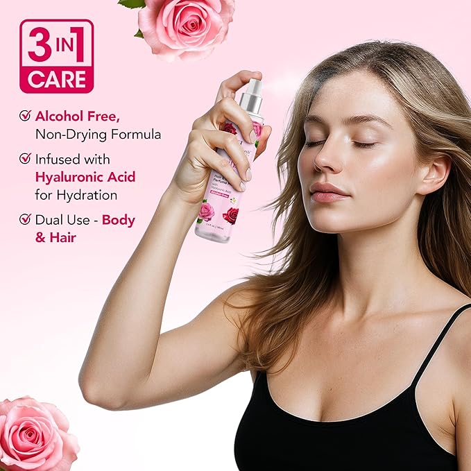 Botanic Hearth British Rose Hair Perfume & Body Mist, Long-Lasting Hair Deodorizer, Body Scent for Women & Men, Alcohol-Free Clean Fragrance Hair Spray For Everyday Wear, All Day Freshness, 3.4 Fl Oz