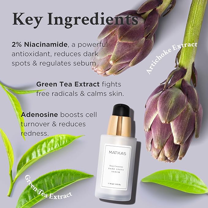 MATKAS Korean Dark Spot Corrector Serum for Face - 1 Fl. oz. Niacinamide Brightening Serum for Oily Skin, Pore Minimizer Korean Dark Spot Remover for Face, Sensitive Acne-prone Skin, Hyperpigmentation