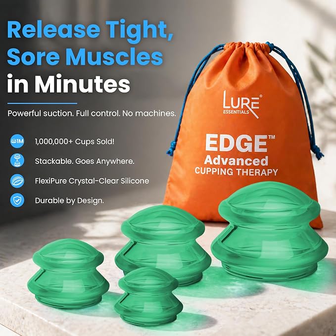 Silicone Cupping Therapy Set Professional Massage Cupping Cups for Cupping Therapy 4 Cup Kit for Massage, Myofascial Release, Cellulite Reduction (Lure Green)