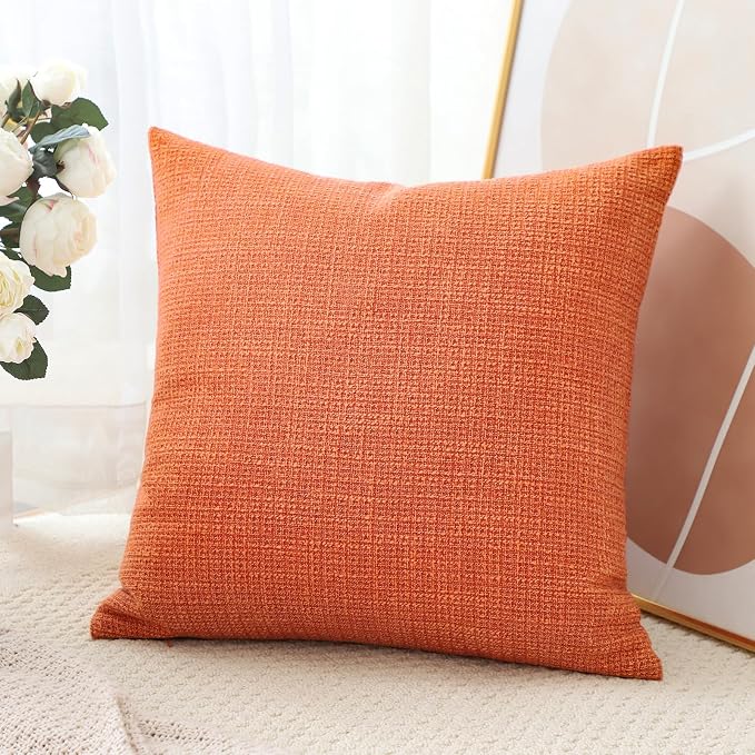 OTOSTAR Linen Throw Pillow Cover Set of 1 Decorative Square Pillowcases Cushion Covers 16x16 Inch for Home Decor Sofa Bedroom Car 40 x 40CM Orange