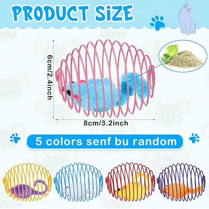 Jecery 5 Pcs Cat Toys Spring,Catnip Rats,Multicolor
