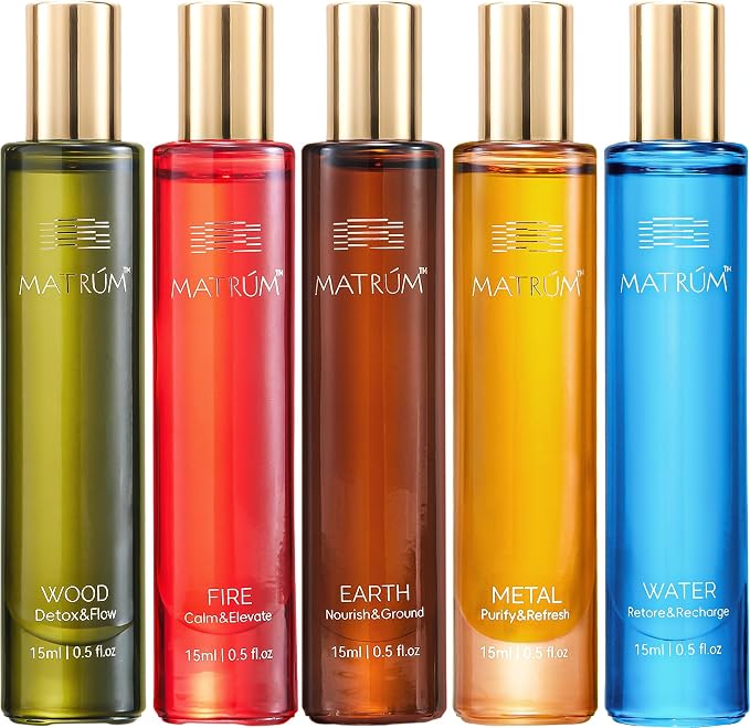 Five Elements Essential Oil Roll-On Gift Set 15ml x 5, Breathe, Sleep, Stress Relief, Muscle Relief & Meditation Blends, Aromatherapy Roller Collection Tailored to Your Personality
