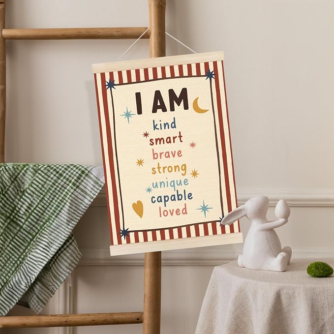 Koesus Inspirational Classroom Striped Wall Art Poster Hanger Frame 12x16 Inch Set of 3, Positive Affirmations for Kids, Motivational Canvas Pictures Prints Framed Wall Decor for Classroom Kids Room Playroom