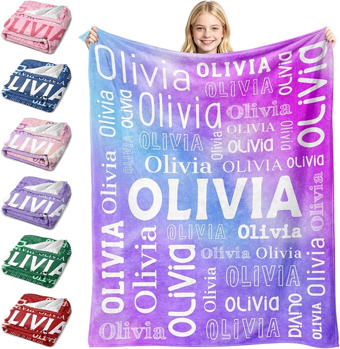 Personalized Name Blankets, Custom Blanket with Name for Kids Baby Girls Boys Adults, Customized Flannel Throw Blanket Gifts for Christmas Birthday Anniversary