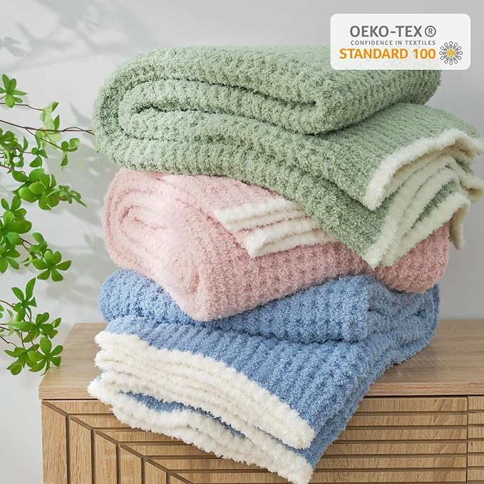 Snuggle Sac Pink Waffle Throw Blanket for Couch Bed Sofa 60x80 inches, Reversible Pink Blanket Microfiber Fluffy Fuzzy Cozy Knit Twin Blanket for Women Mothers Birthday Gifts