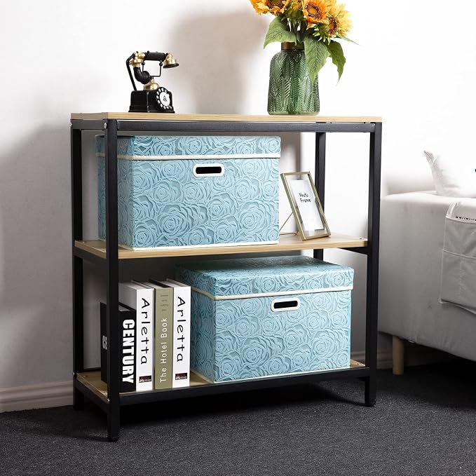 Larger Collapsible Storage Cube with Lid [1-Pack] Fabric Decorative Storage Bins Box Organizer Container Basket with Cover Handles for Bedroom Closet Living Room 17.7x11.8x11.8 Inch