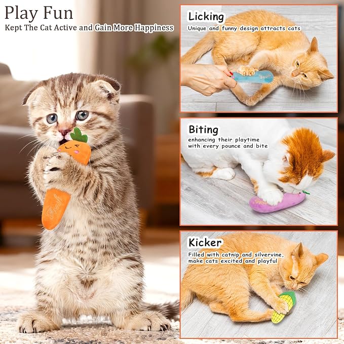 ETEKYER Catnip Cat Toys for Indoor Cats, Vegetable Shape 5 Pack