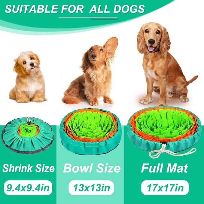 Vivifying Snuffle Mat for Dogs, Interactive Dog Enrichment Toys for Boredom and Mental Stimulation, Adjustable Puzzle Toys Sniff Mat for Slow Eating and Stress Relief (Green & Orange)