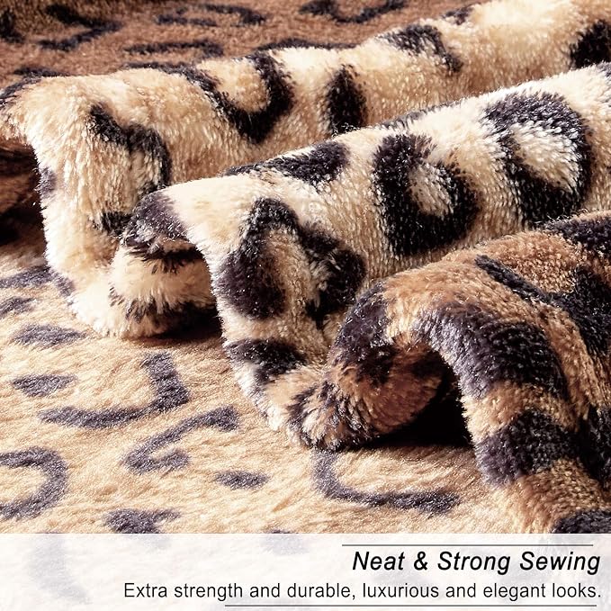 Viviland Flannel Fleece Blanket Queen Size 90x90 inches, Lightweight, Super Soft Cozy Warm Blanket, Leopard Print