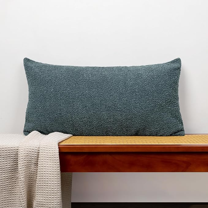 JoraLion 12x24 inch Boucle Lumbar Pillow Cover, Dusty Blue Woven Texture Neutral Long Pillow Cover Breathable Cushion Case for Couch Sofa Bed Living Room Home Decor (Cover Only)