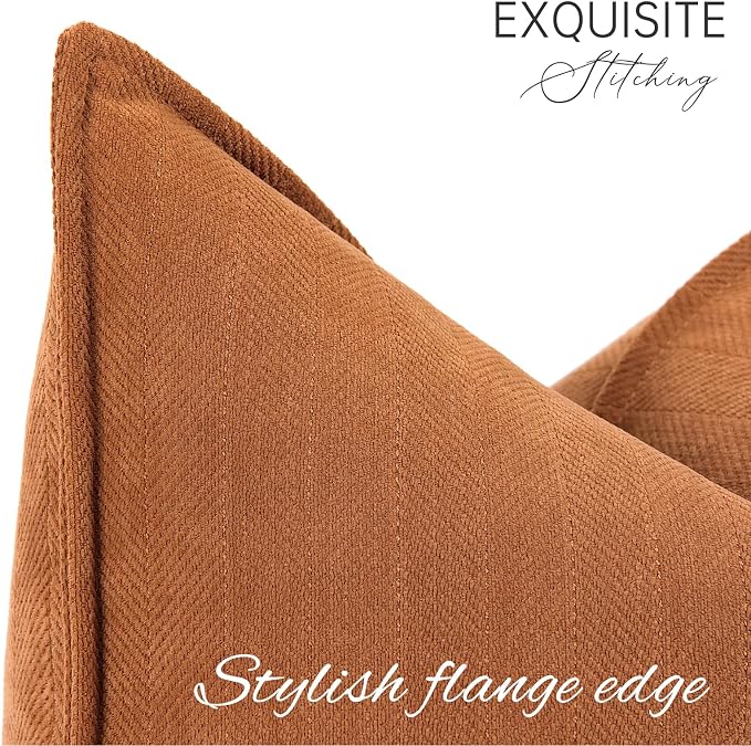 Orange Pillow Covers 20x20 Set of 2 Chenille Throw Pillow Covers with Elegant Design Soft and Luxurious Decorative Throw Pillows for Couch, Bed, and Home Decor