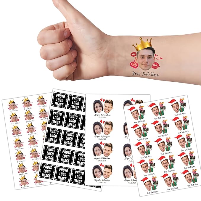 Ubmpj Custom Temporary Tattoos Personalized Temporary Tattoos with Photo Face Name Text for Graduation Bachelorette Birthday Party Wedding Bride Groom