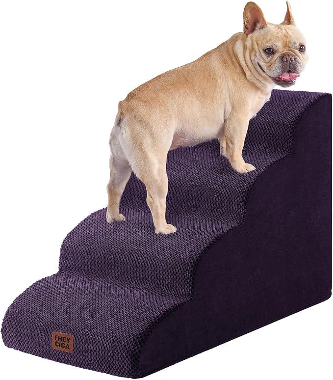 EHEYCIGA Curved Dog Stairs Ramp, 4-Step High Beds, 19.7" H Pet Step | 33D density of pure foam, for Small Dogs and Cats, Pet Stairs for High Bed Climbing, Non-Slip Balanced Indoor, Purple