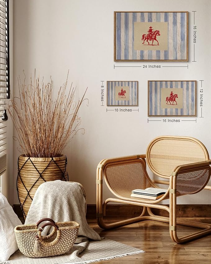 ZZLWBKGL Western Wall Decor Cowboy Canvas Art Vintage Framed Wall Art | Country West Stamp Artwork Mid Century Aesthetic for Living Room Bedroom 12x16in