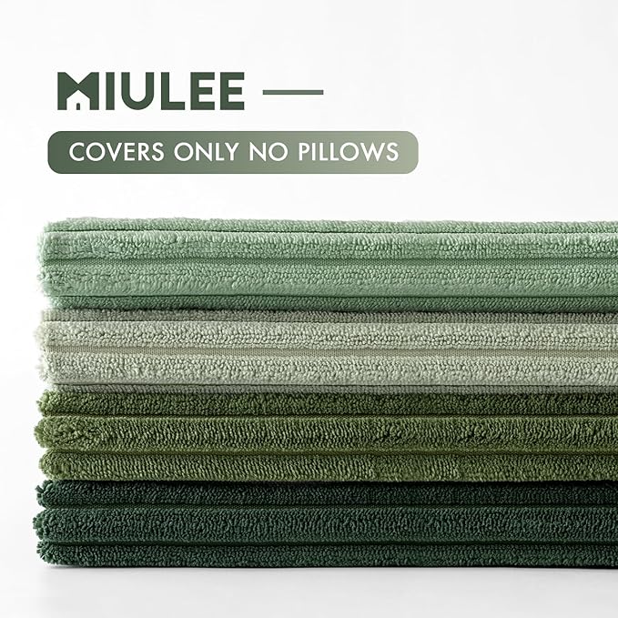 MIULEE Soft Corduroy Decorative Throw Pillow Covers Forest Green 18x18 | Set of 4, Mordern Nordic Home Decor, Gradient Color Matching, Boho Farmhouse Cushion Covers for Couch Bed Sofa Living Room