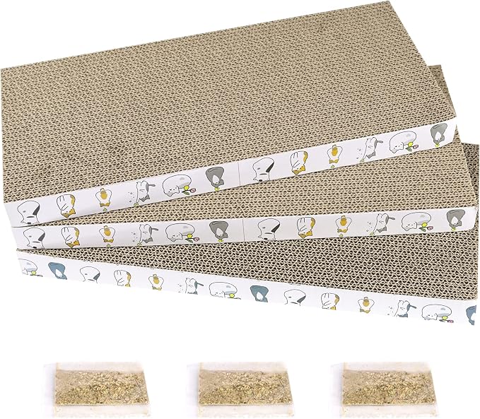 PatiencET Cat Scratcher Cardboard 3 PCS with Catnips | Flat Double-Sided, Scratch Pad, For Indoor Small Medium Cats Kittens