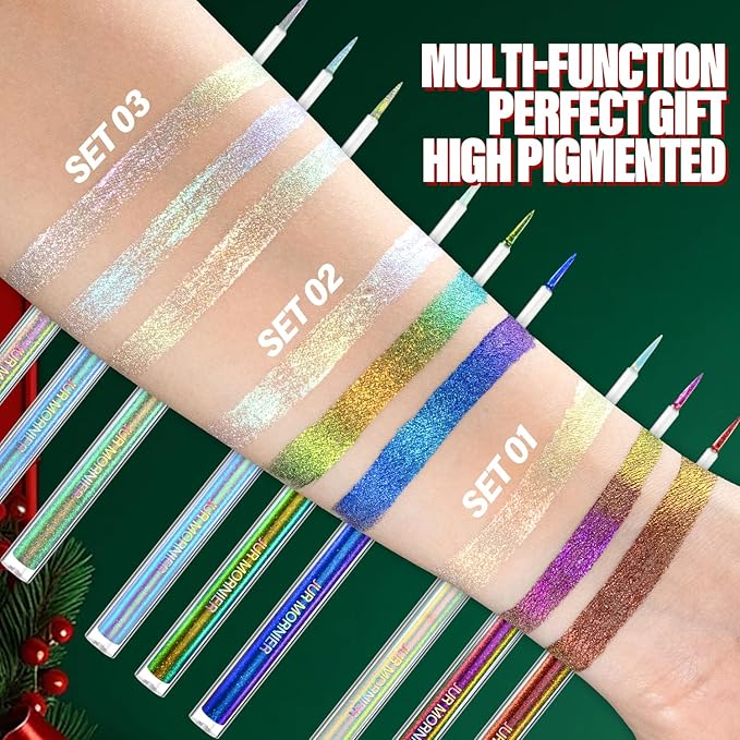 Multichrome Eyeliner,3 Colors Colorful Chameleon Eye Liner Set,Metallic Holographic Eyeliner Pen For Halloween Makeup,Waterproof Smooth High Pigment Eyeshadow Highlighter(104+105+106)