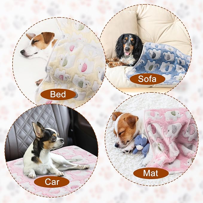 1 Pack 3 Blankets for Dog Puppy Cat (Large 41x31'', Pink, Yellow, Blue) | Super Soft Fluffy Premium Fleece Pet Blanket Flannel Paw Printed Throw