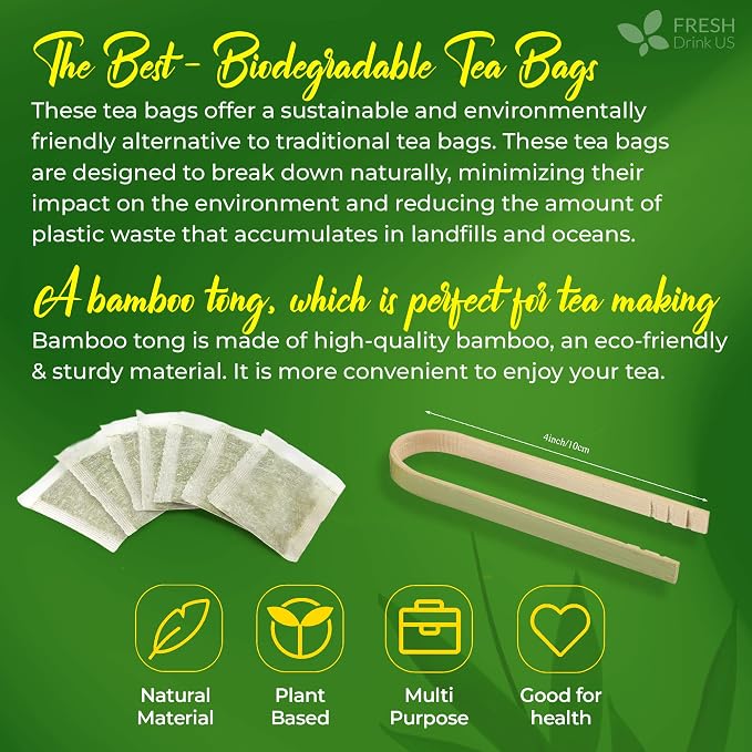 FreshDrinkUS, Premium Bamboo Leaf Tea Bags | 40 Count | Naturally Light & Refreshing Caffeine-Free Herbal Tea – From 100% Natural Bamboo Leaves. Sugar-Free. Vegan