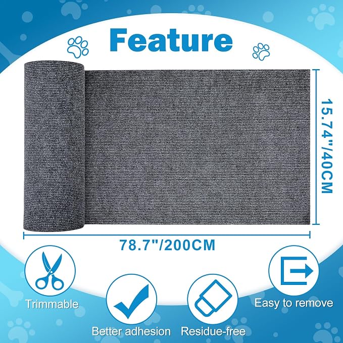 ENONCI 78.7x15.8 Cat Scratch Pad, Furniture Protector for Couch Corners | Trimmable, No-Shedding Cat Scratch Pad with Self-Adhesive Backing for Climbing, Protects Walls, Carpet and Couch
