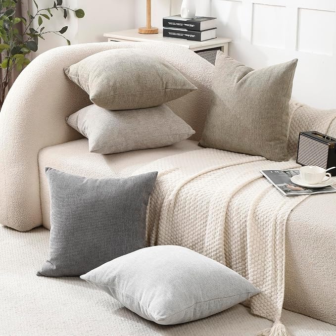 Pack of 2 Decorative Chenille Throw Pillow Covers, 16x16, Camel | Square Soft Cozy Concise Pillow Covers Modern Farmhouse Couch Cushion Cases for Sofa Bed Living Room Home Decor