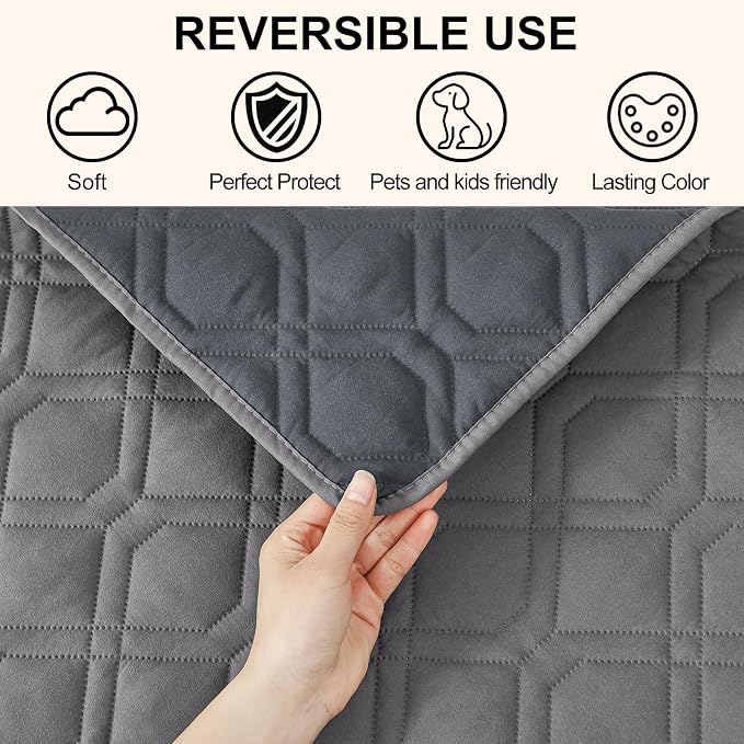 Smiry Reversible Waterproof Pet Couch Covers for Sofa | Washable Dog Couch Sofa Covers, Water Resistant Furniture Protector Slipcover, Geometric (30"x70", Grey/Dark Grey)