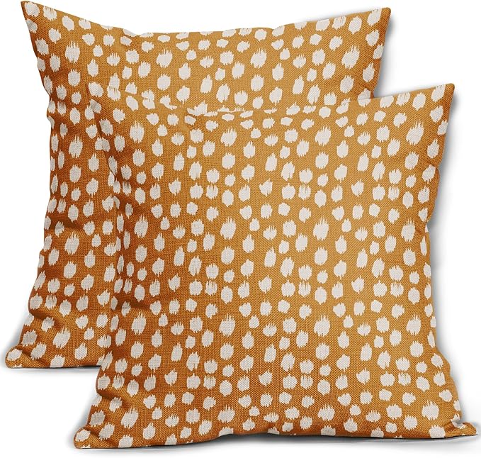 Mustard Yellow Cream Dots Pillow Covers 20x20 Set of 2 Boho Design Polka Dot Throw Pillows Modern Trendy Print Outdoor Decorative Pillowcase Square Linen Cushion Cases Decor for Sofa Couch Bed