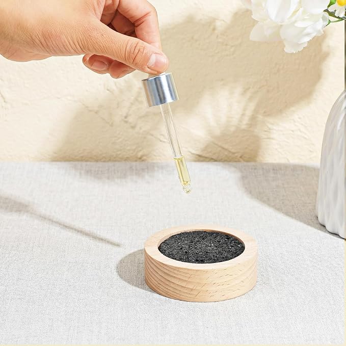 Amabro Small Lava Rock Diffuser, Passive Essential Oil Diffuser with Natural Beechwood Base for Sauna Room Desk Office Car Small Spaces