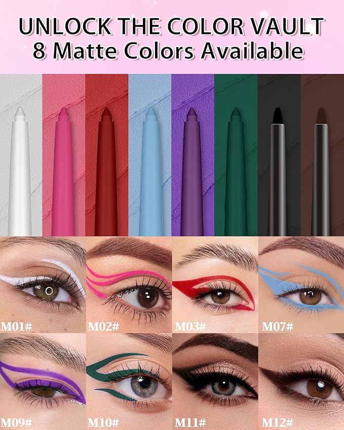 Red Gel Eyeliner Pencil, Retractable Cream Matte Eye Liner Pencils, Waterline Eye Makeup Liners, Waterproof & Smudge Proof Eyeliner Facial Makeup Gift for Mature Women, Girls, Christmas – M03 Red