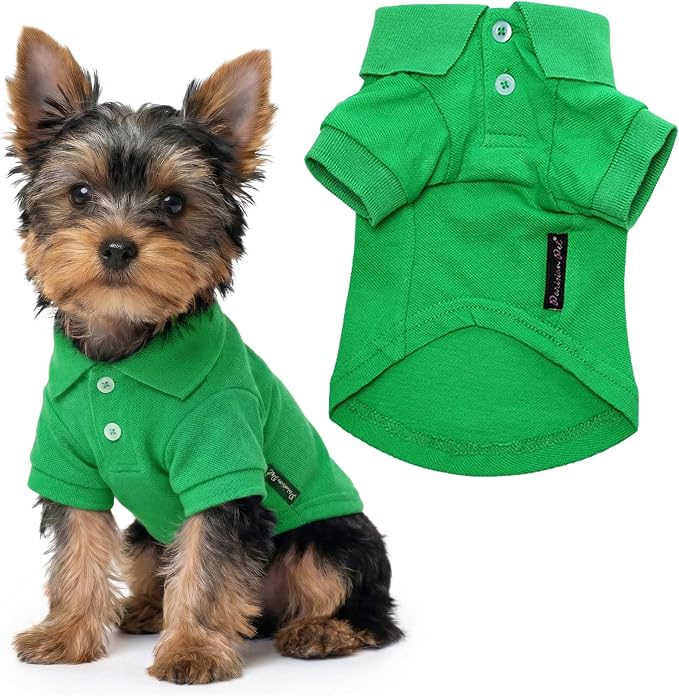Parisian Pet Dog Polo Shirt – Classic Green Cotton Pet Apparel with Collar & Buttons - Soft Breathable Puppy T-Shirt - Cute Dog Clothes - Ideal Summer Clothes for Small Dogs - Shirts for Dogs Girl Boy