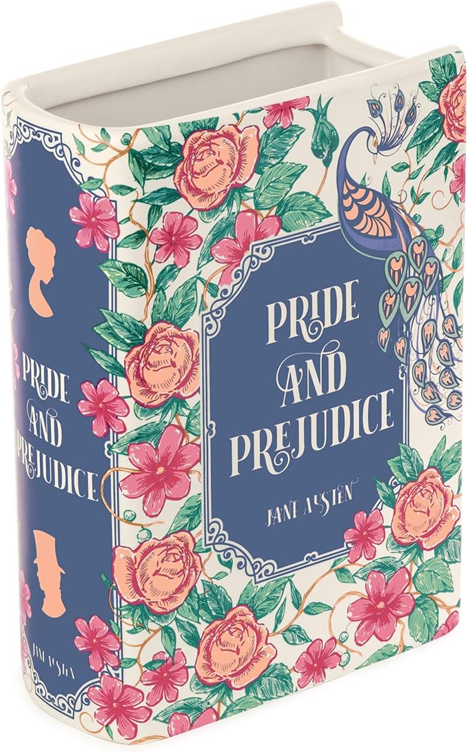 Steel Mill & Co. Ceramic Book-Shaped Vase, Pride and Prejudice | Original Large Decorative Vases for Home Decor, Cute Classic Bookshelf Decor, Unique Vase for Book Lovers