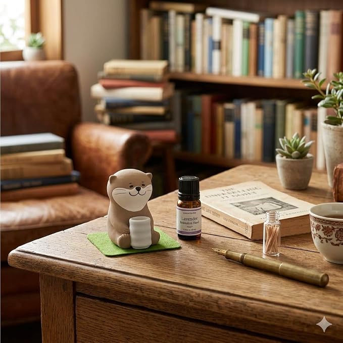 Passive Stone Diffuser, Cute Animal Series Aromatherapy Oil Diffuser for Tabletop Decor (1, Leisurely Otter)