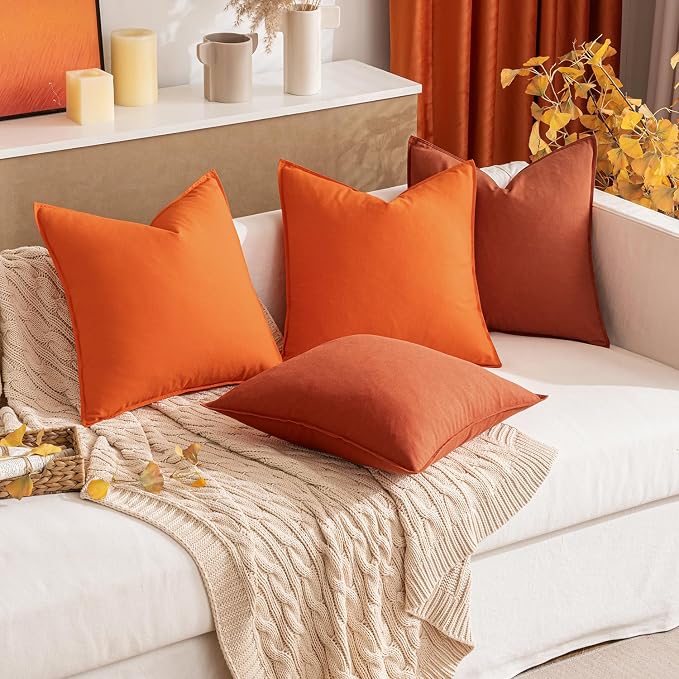 MIULEE Fall Decorative Linen Pillow Covers 18x18 Inch Burnt Orange | Pack of 2, Boho Farmhouse Modern Accent Throw Pillows, Soft Neutral Cushion Covers, Home Decor for Sofa Couch Bed Living Room