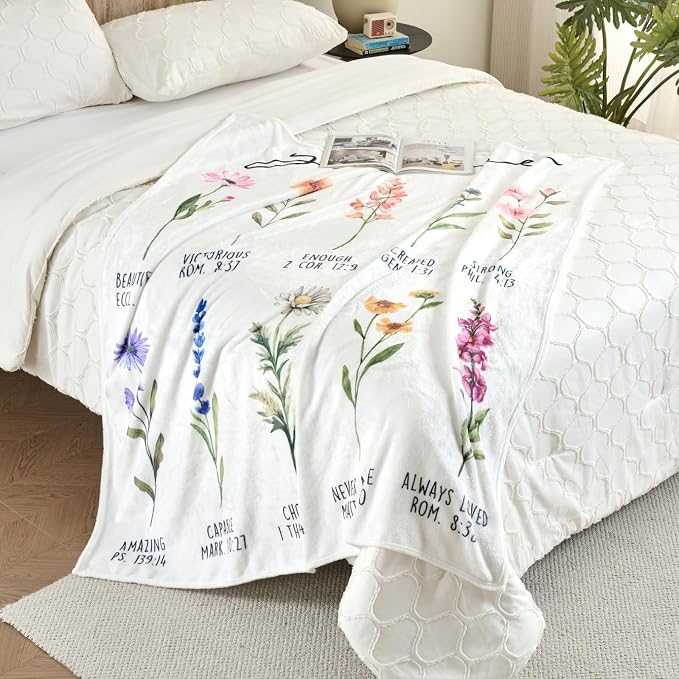 Beige Christian Blanket with God Says You are & Floral Design, Inspirational Religious Gifts for Women - Faith Based Throw Blanket for Mom, Friend, Birthday