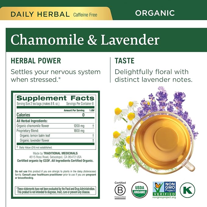 Traditional Medicinals Organic Herbal Tea - Six Calming Flavors, Chamomile, Hibiscus, Peppermint, Lemon Balm, Lemon Ginger & Passionflower, 96 Tea Bags (6 Pack)