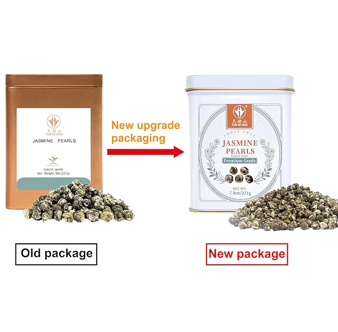 TIAN HU SHAN Jasmine Tea Jasmine Dragon Pearls Green Tea Loose Leaf 7.8oz (221g) Tin