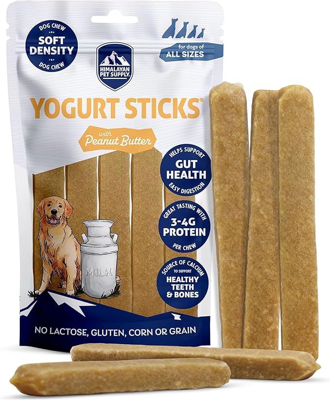 Himalayan Dog Chew Yogurt Sticks, Probiotic Treats, Peanut Butter, 5 Treats | Dog Chews With Prebiotics, Probiotics & Protein, Digestive Support, Lactose & Gluten Free, Natural Dog Treats for All Breeds